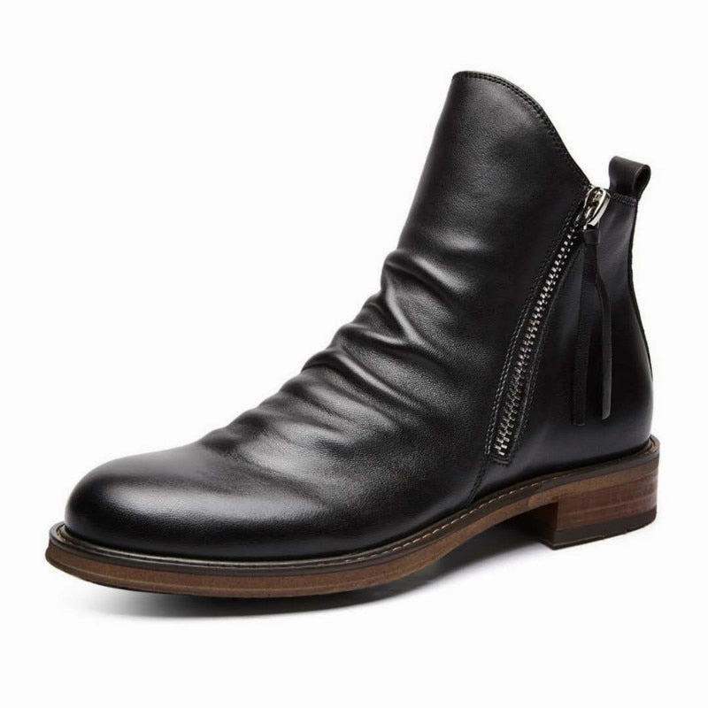 Men PU Leather Chelsea Boots 2023 Fashion High-top Tassel Zip Shoes Spring Autumn Ankle Boots for Men Comfort Plus Leather Flat Dress Shoes