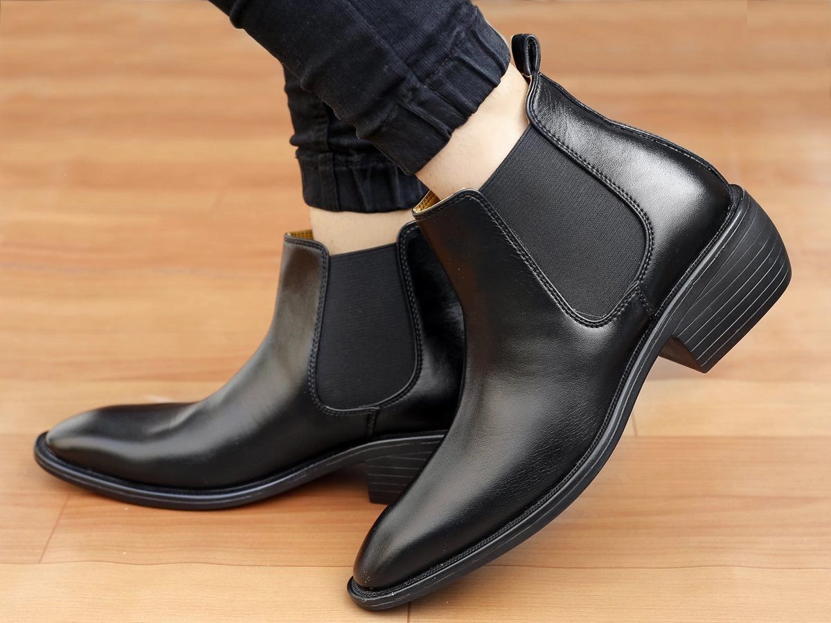 Men's 2 Inch Hidden Height Increasing Fashionable Chelsea Boots Ankle Wedge Boots