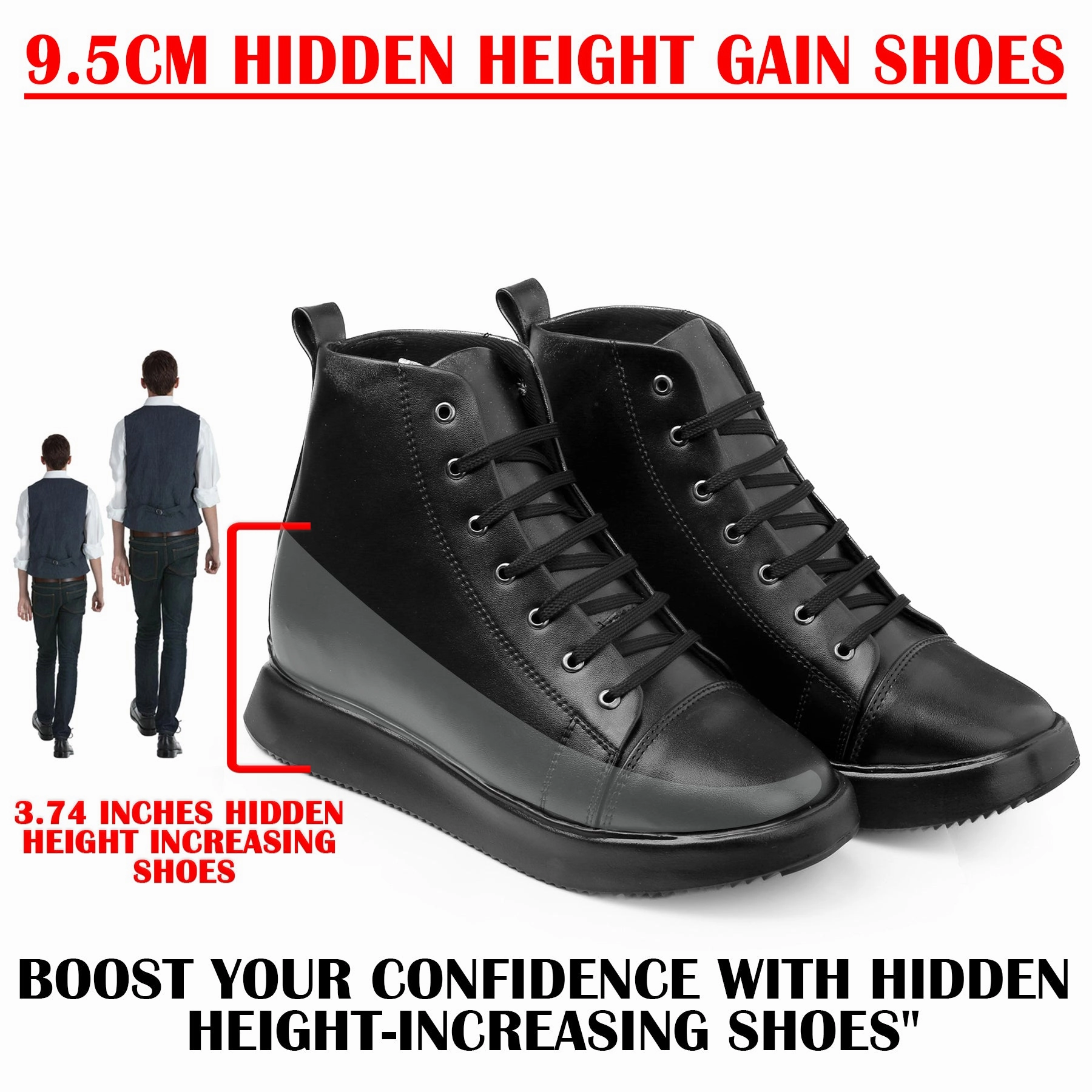 Men's 3.74 Inch (9.5CM) Hidden Height Increasing Boot Cowgirl Ankle Boots