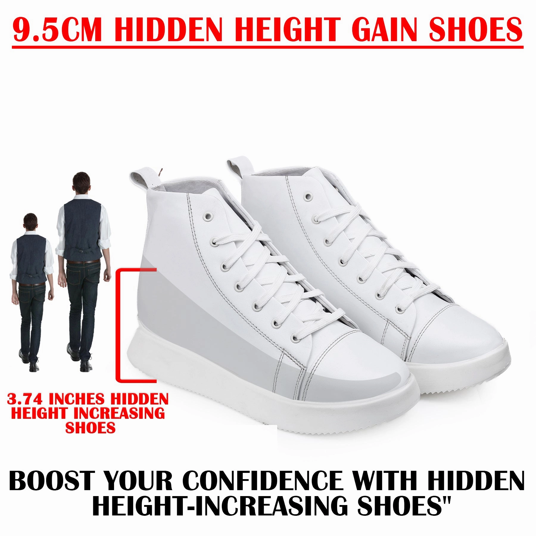 Men's 3.74 Inch (9.5CM) Hidden Height Increasing Boot Work Boots Lace Up