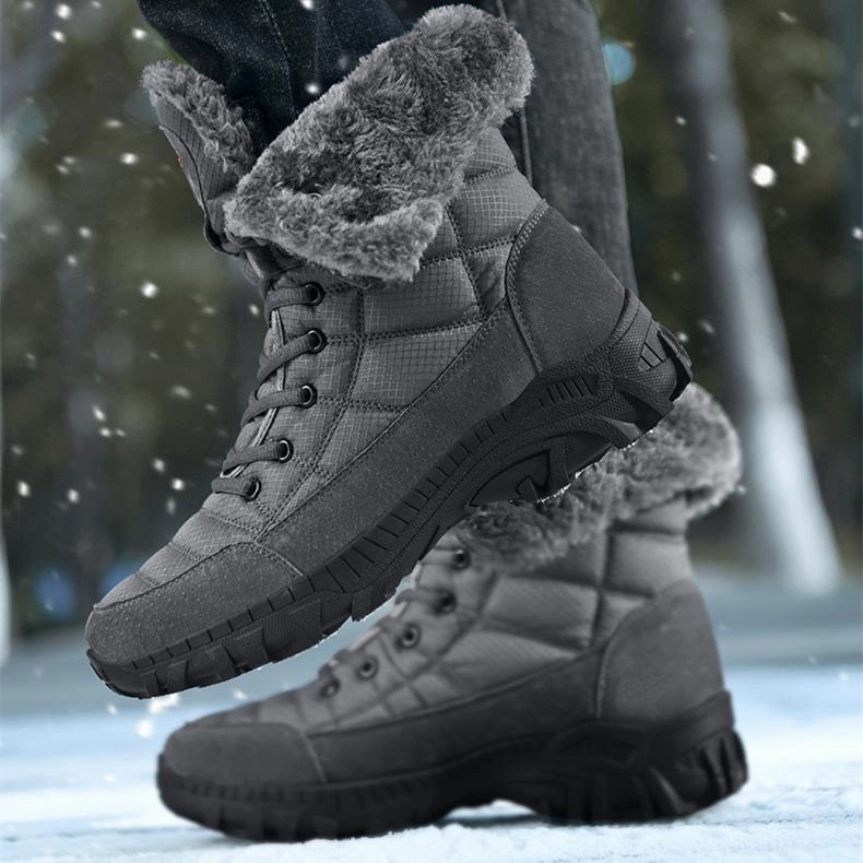Gothic Boots Knee High Men's faux fur anti-skid mid calf snow boots | Winter warm outdoors hiking shoes