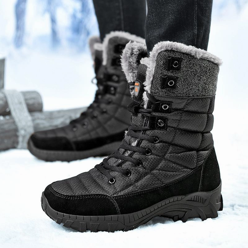 Vs Pink Boots Men's faux fur anti-skid mid calf snow boots | Winter warm outdoors hiking shoes