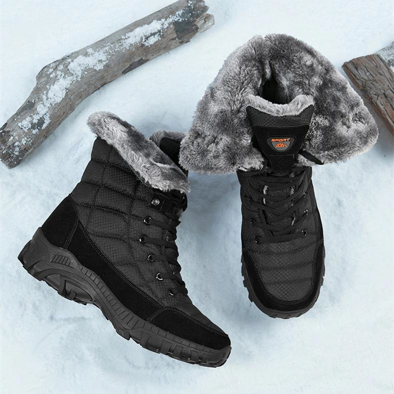 Plus Size Cowboy Boots Men's faux fur anti-skid mid calf snow boots | Winter warm outdoors hiking shoes