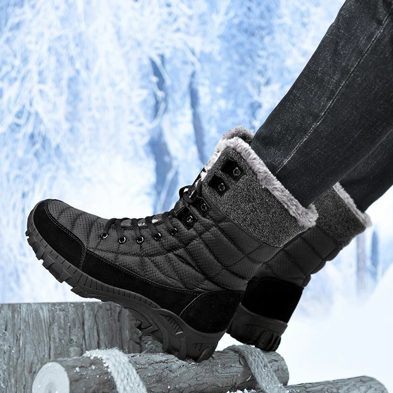 Men's faux fur anti-skid mid calf snow boots | Winter warm outdoors hiking shoes Lightweight Tactical Boots