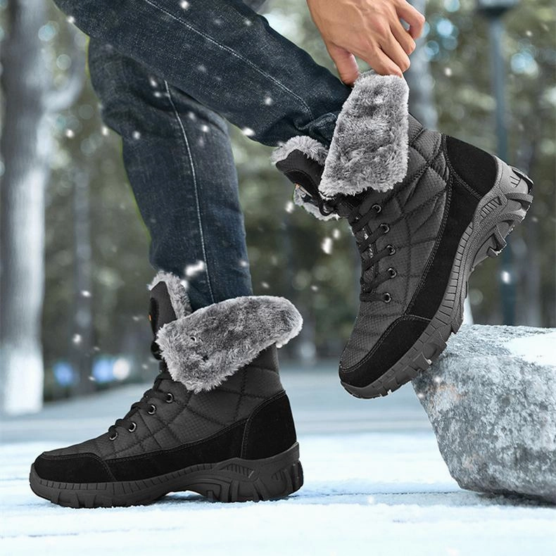 Men's faux fur anti-skid mid calf snow boots | Winter warm outdoors hiking shoes Ladies Winter Boots