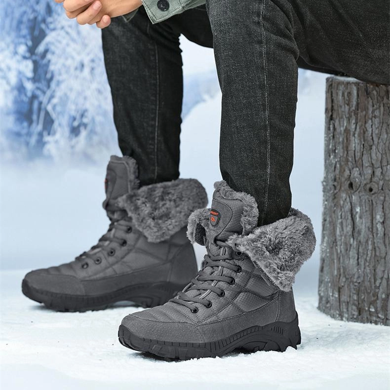Boots Small Heel Men's faux fur anti-skid mid calf snow boots | Winter warm outdoors hiking shoes