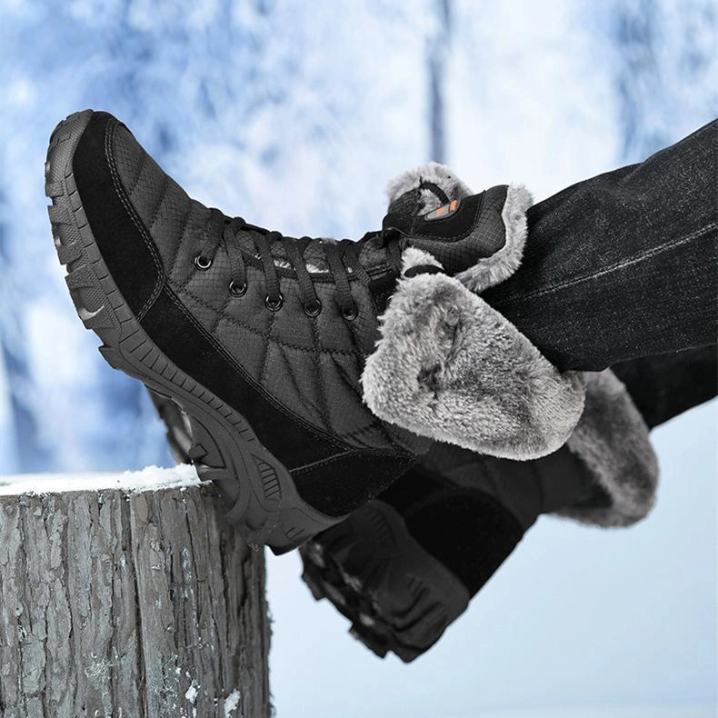 Men's faux fur anti-skid mid calf snow boots | Winter warm outdoors hiking shoes Wide Width Rubber Boots