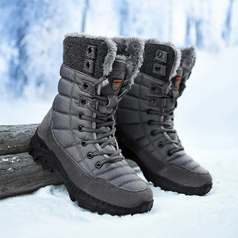 Men's faux fur anti-skid mid calf snow boots | Winter warm outdoors hiking shoes High Knee Boots And Dress