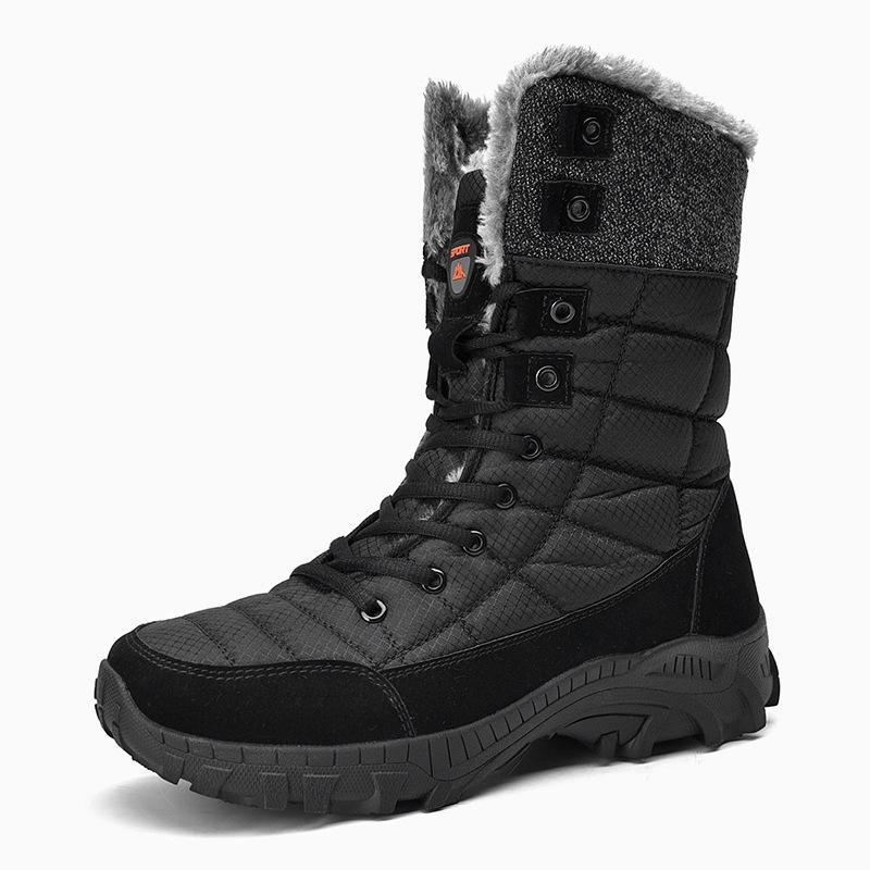 Waterproof Insulated Hunting Boots Men's faux fur anti-skid mid calf snow boots | Winter warm outdoors hiking shoes