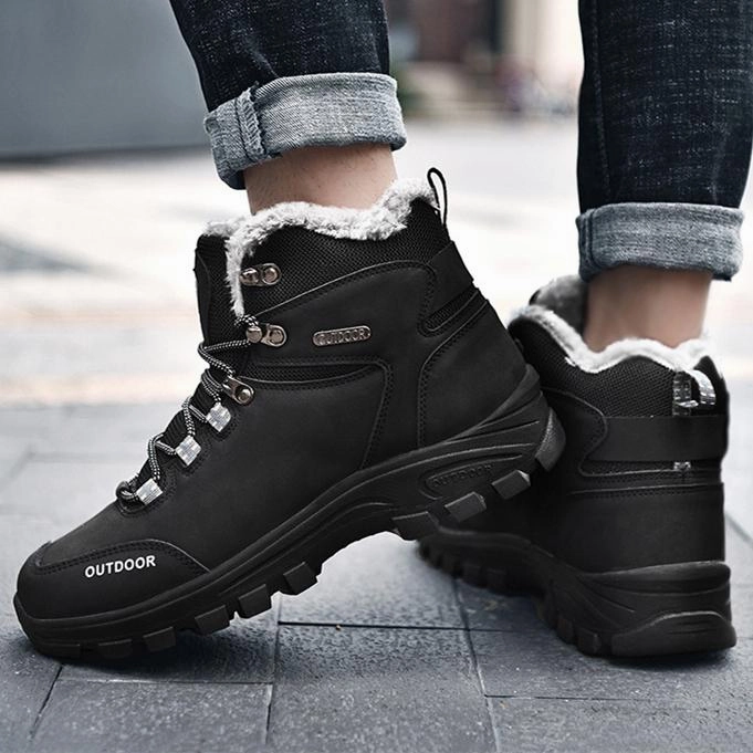 Wide Calf Thigh Boots Men's faux fur high cut lace-up snow boots | Outdoors hiking boots for winter