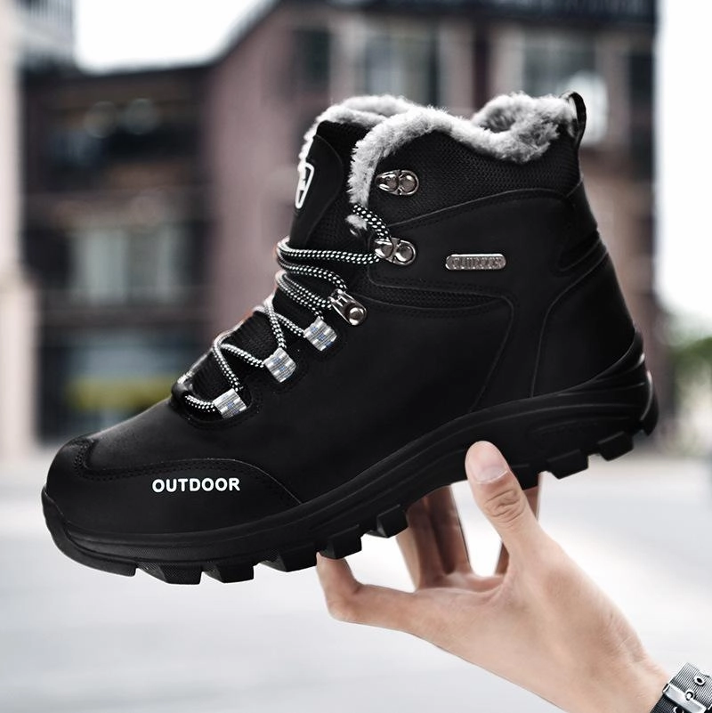Flat Ankle Boots Men's faux fur high cut lace-up snow boots | Outdoors hiking boots for winter