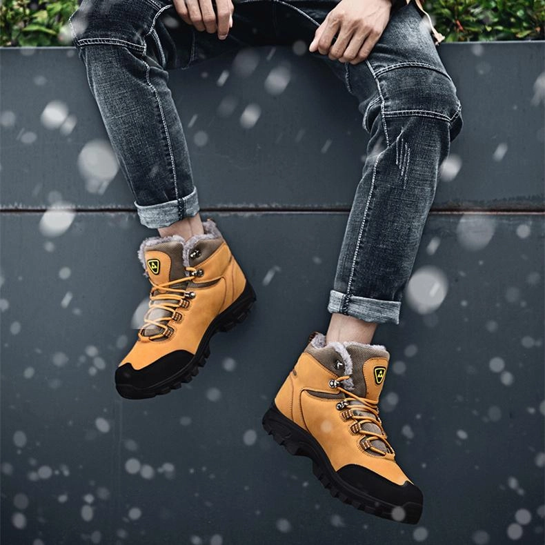 Men's faux fur high cut lace-up snow boots | Outdoors hiking boots for winter Hiking