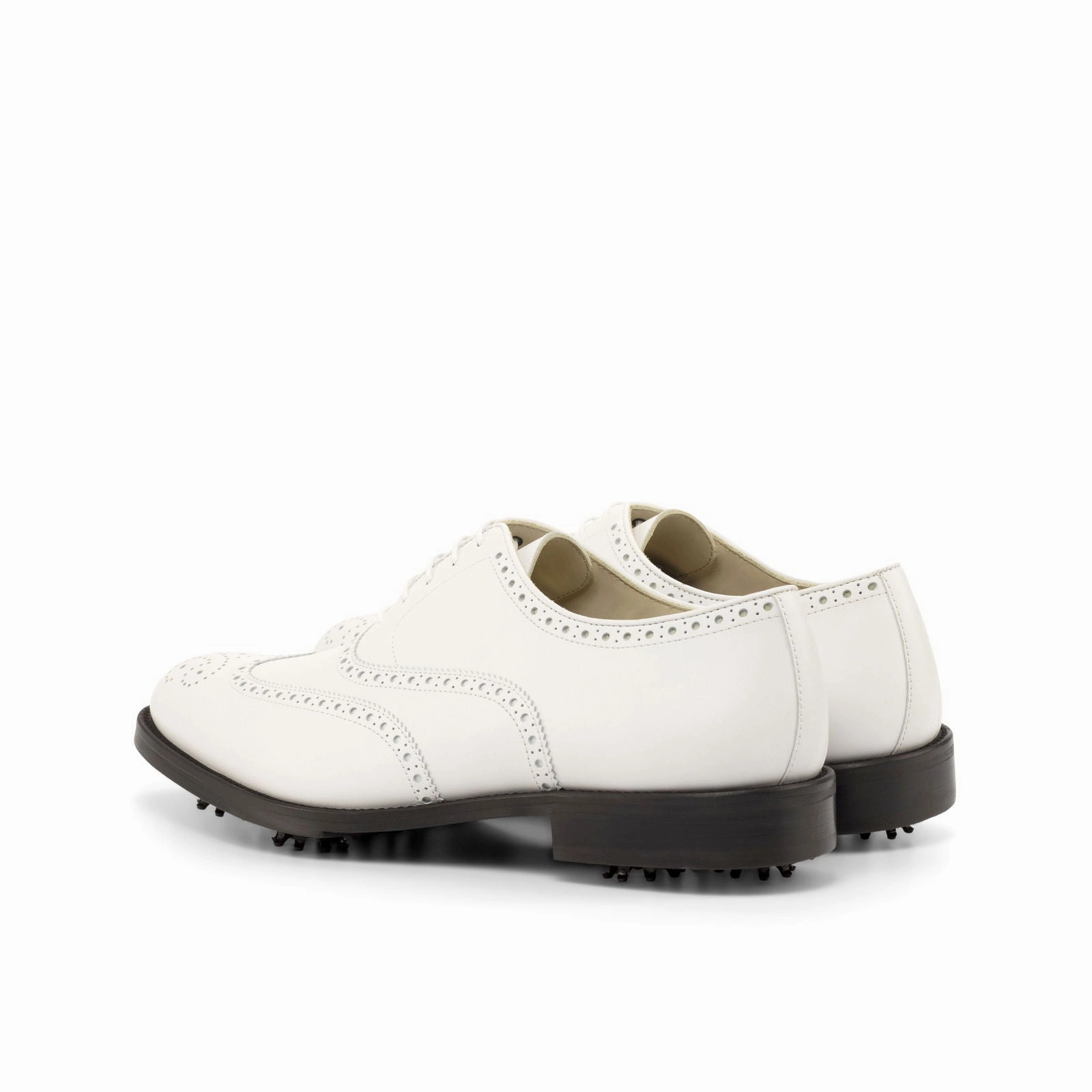 Golf Shoe Spikes Metal Men's Full Brogue Golf Leather Shoes Wide Plus Size White 4728