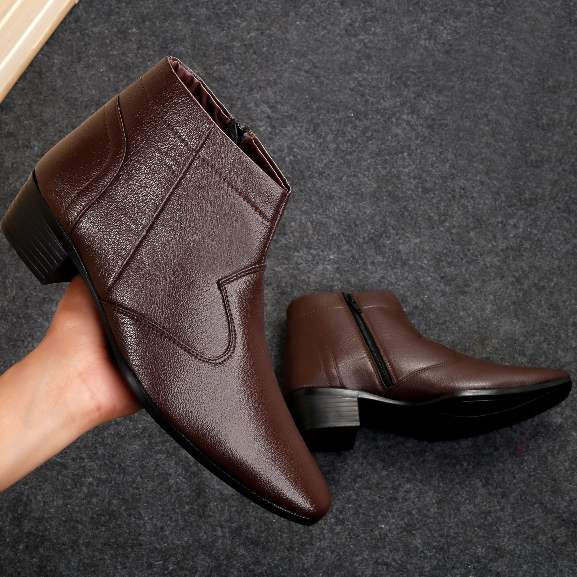 Knee High Boots Men's Height Increasing Faux Leather Formal Boots