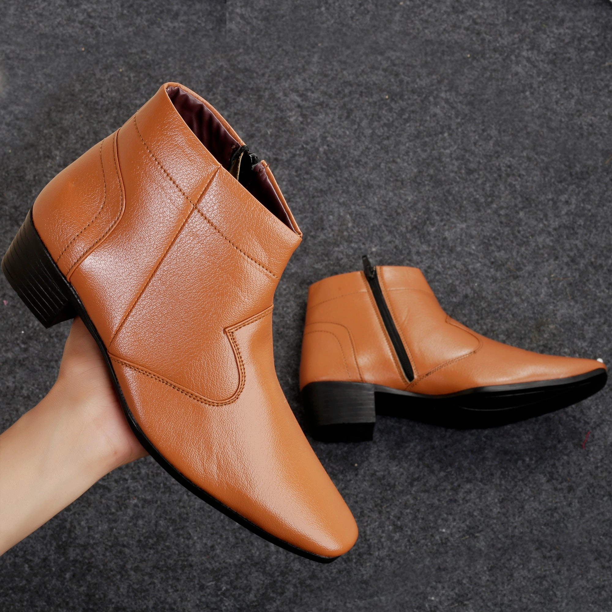 Pointed Western Boots Men's Height Increasing Faux Leather Formal Boots