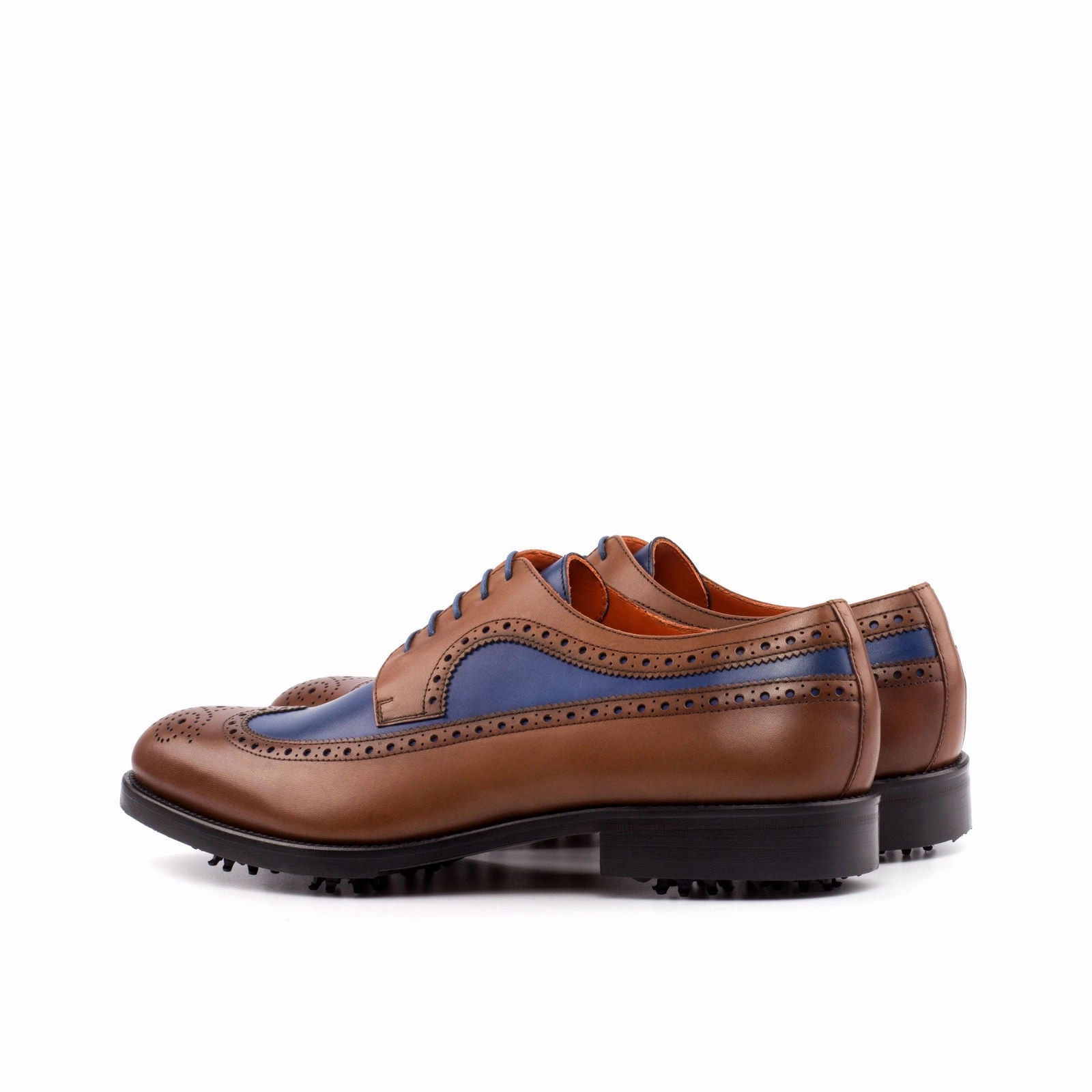 Most Comfortable Golf Shoes Men's Longwing Blucher Golf Leather Shoes Wide Plus Size Brown Blue 3965