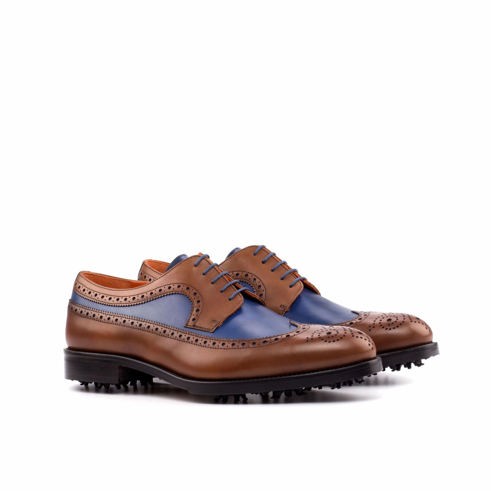 Men's Longwing Blucher Golf Leather Shoes Wide Plus Size Brown Blue 3965 Review Golf Shoe Golf