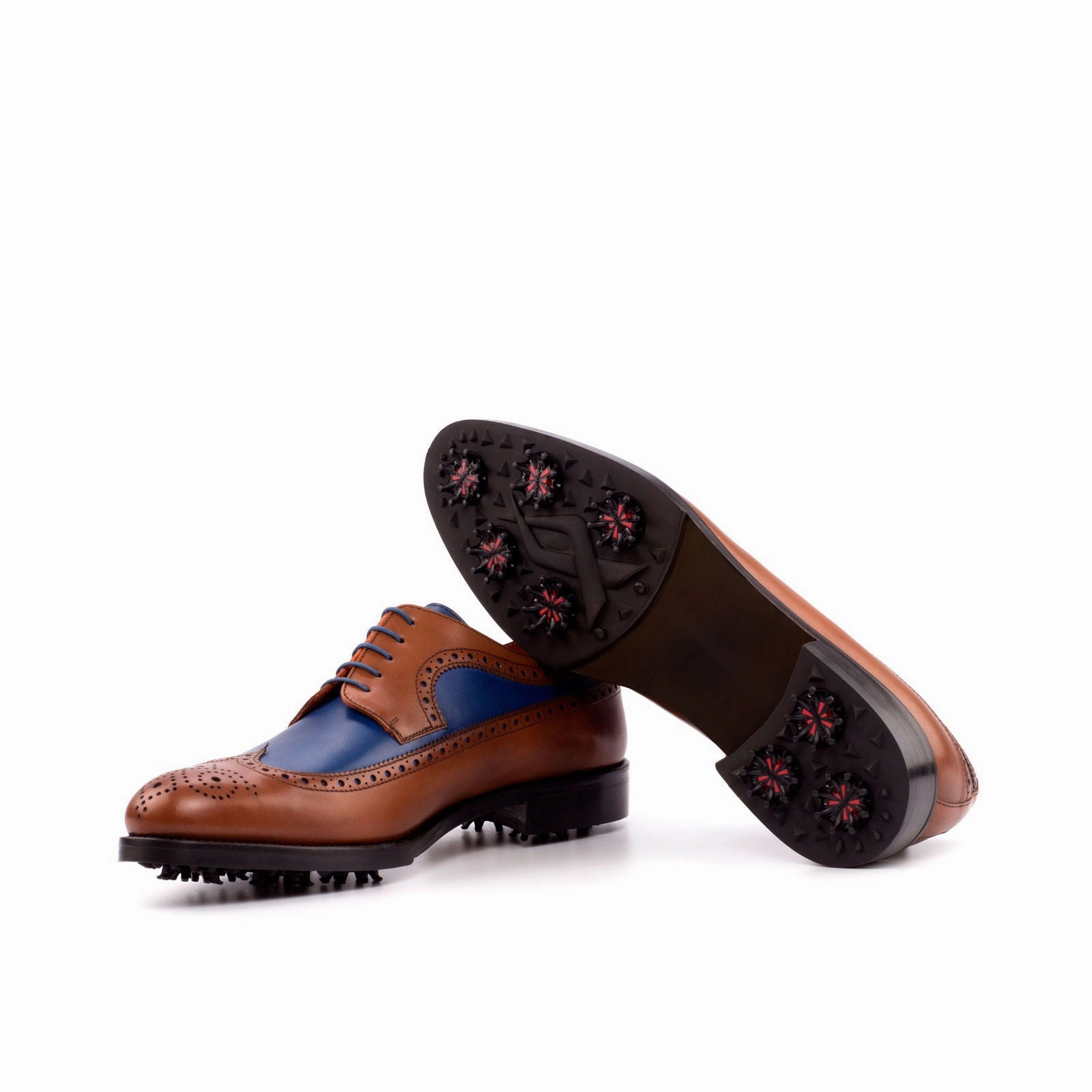 Men's Longwing Blucher Golf Leather Shoes Wide Plus Size Brown Blue 3965 Comfort Golf Shoes
