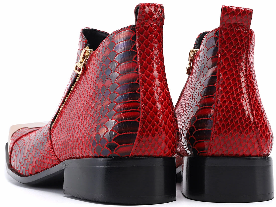 Knee High Moto Boots Men's Metal Square Toe Zipper Western Boots