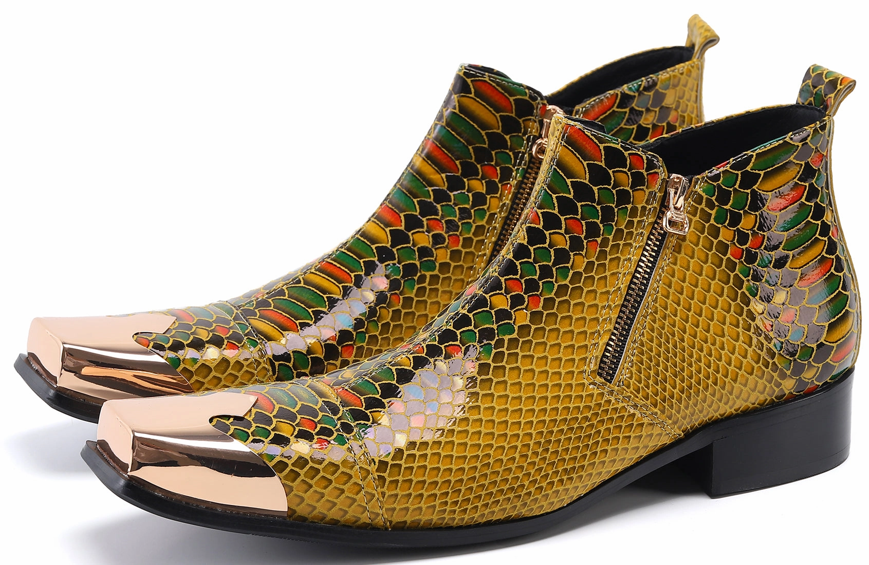 Winter Chelsea Boots Men's Metal Square Toe Zipper Western Boots