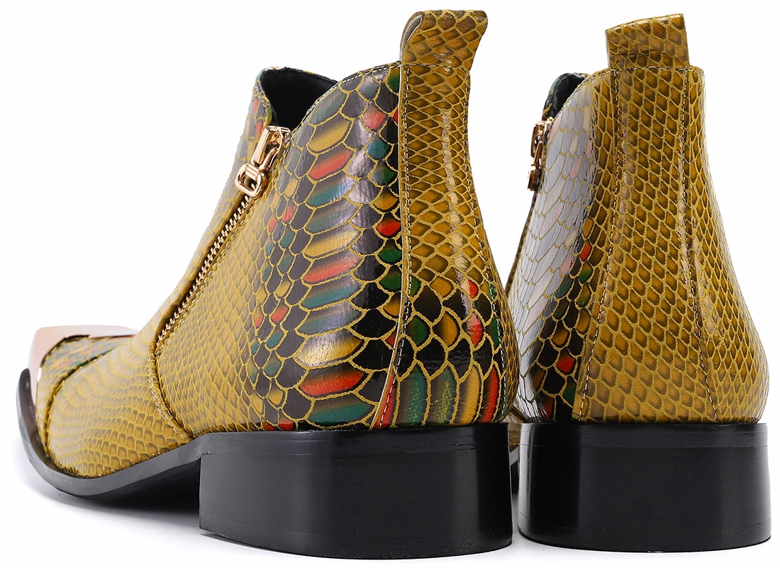 Men's Metal Square Toe Zipper Western Boots Sorrel Boots