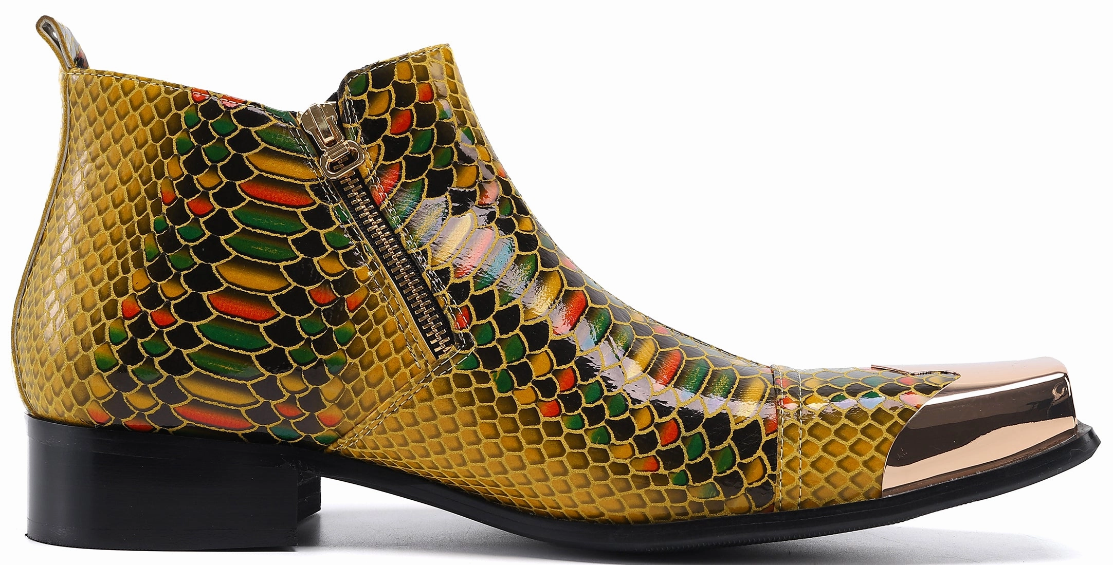 Brown Motorcycle Boots Men's Metal Square Toe Zipper Western Boots