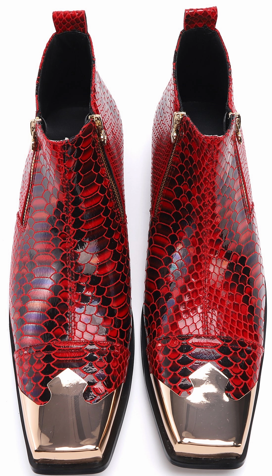 Men's Metal Square Toe Zipper Western Boots Converse Heels Boots