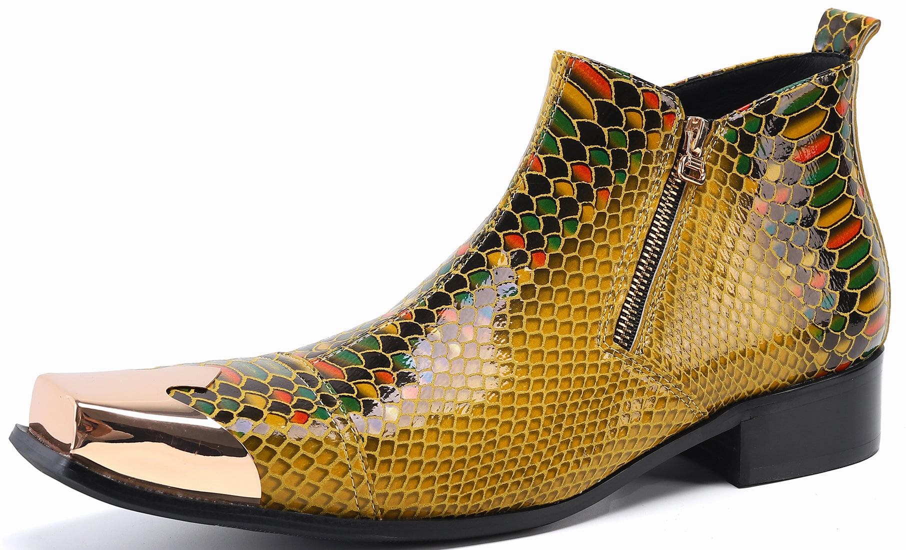 Men's Metal Square Toe Zipper Western Boots Good Waterproof Boots