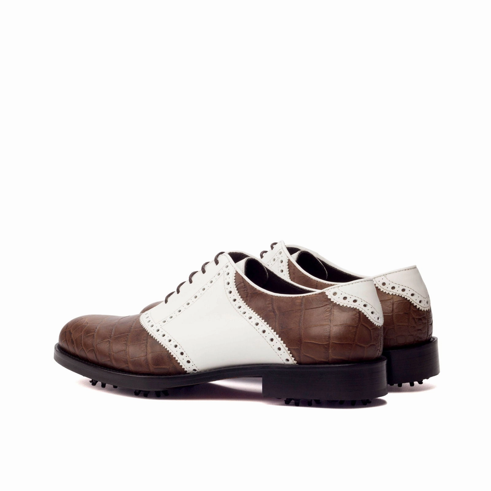 Men's Saddle Golf Leather Shoes Wide Plus Size Brown White 3393 Spikes Or No Spikes Golf Shoes