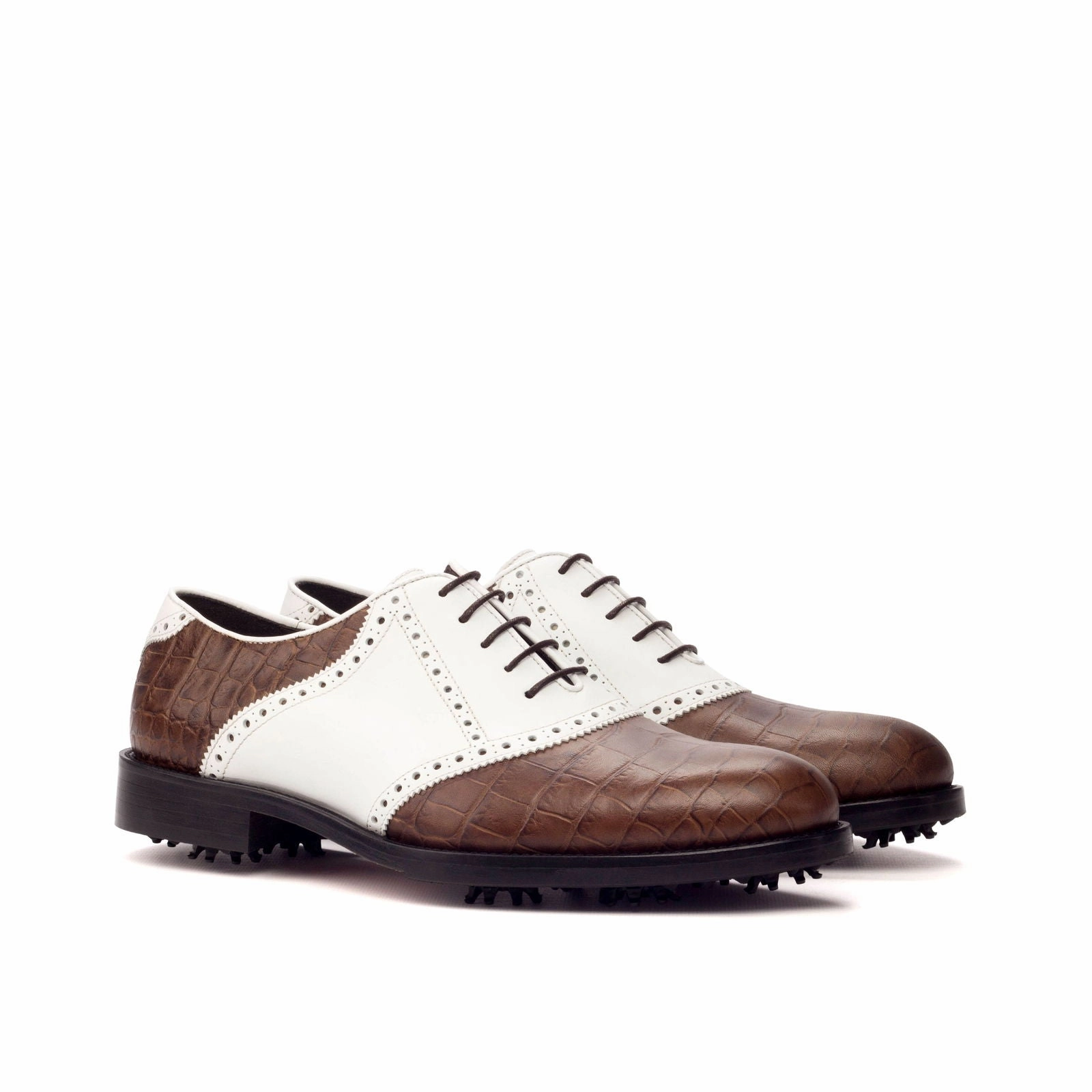 Men's Saddle Golf Leather Shoes Wide Plus Size Brown White 3393 Golf.
