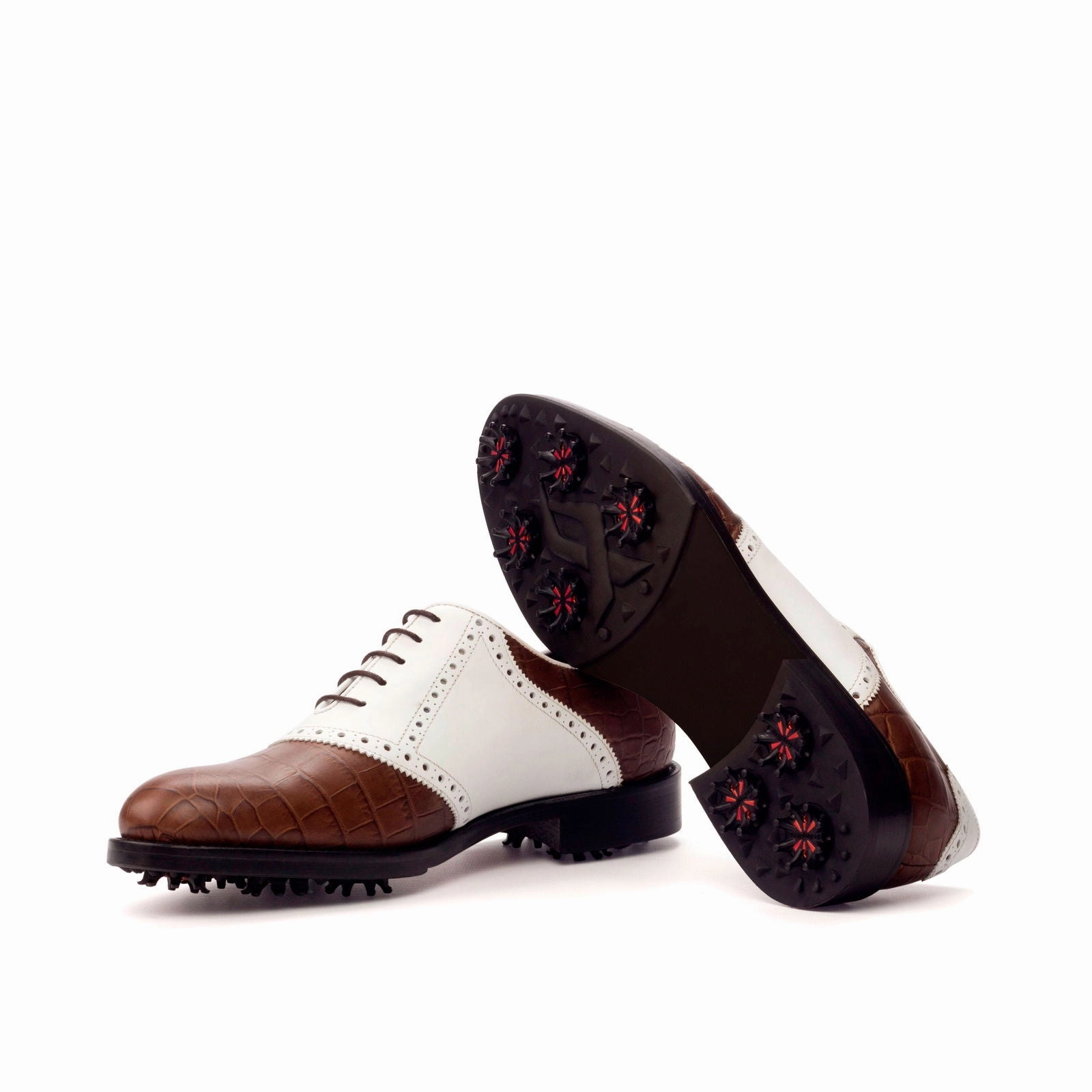 Men's Saddle Golf Leather Shoes Wide Plus Size Brown White 3393 Tyler The Creator Golf