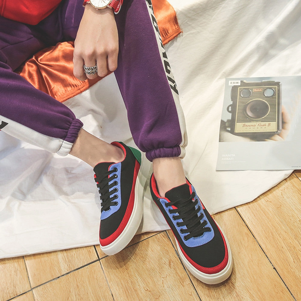 Shoes Flat Size Men's Spring Travel Shoes Patchwork Casual Shoes Lace-up Sport Plate shoes