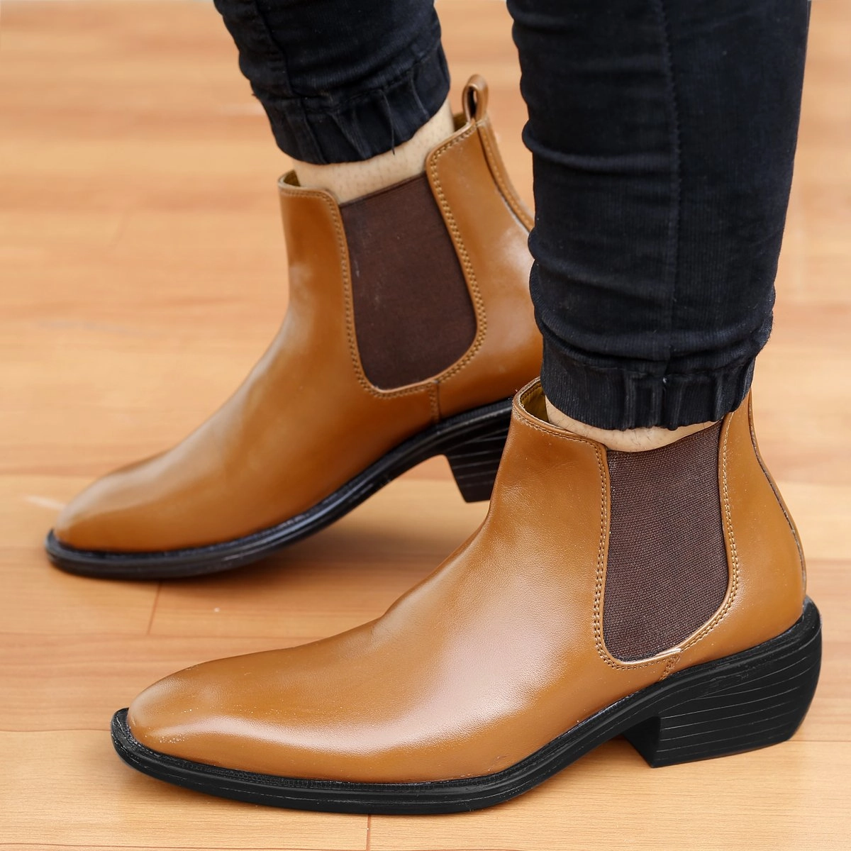 Most Comfortable Steel Toe Work Boots Men's Stylish Hidden Height Formal and Casual Wear British Chelsea Ankle Boots