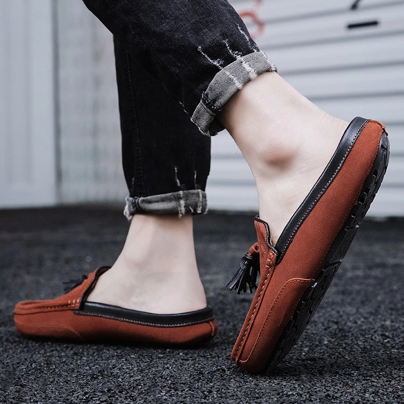 Vegan Wooden Clogs Men's Tassel Perforated Driving Clogs