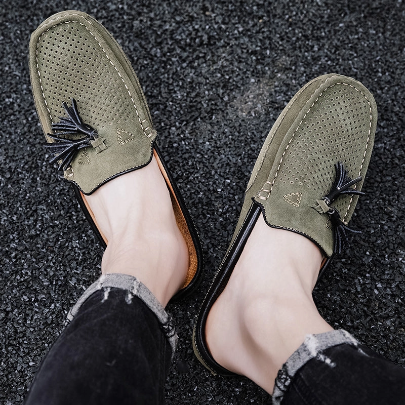 Men's Tassel Perforated Driving Clogs Cream Clogs