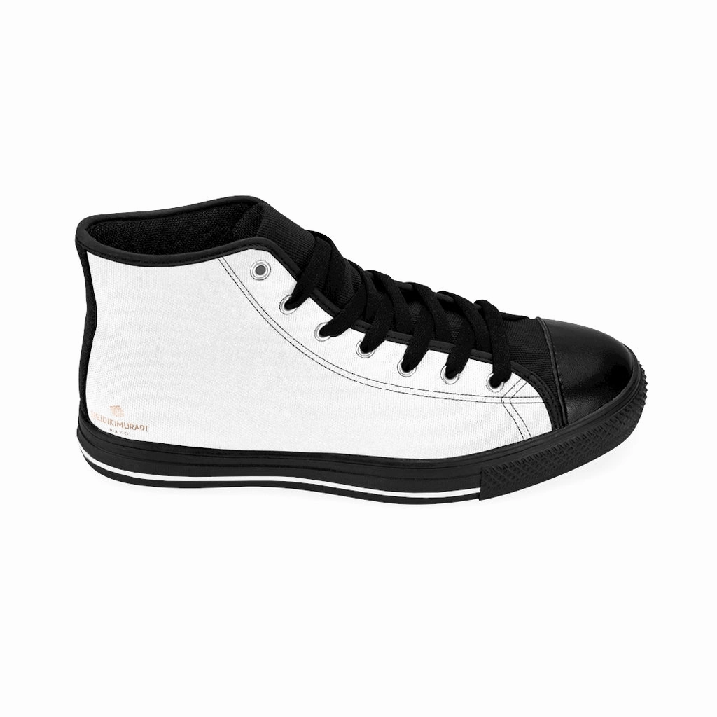 Men's White High-top Sneakers, Solid Color Minimalist Designer Tennis Running Shoes Winter Boots With Heels