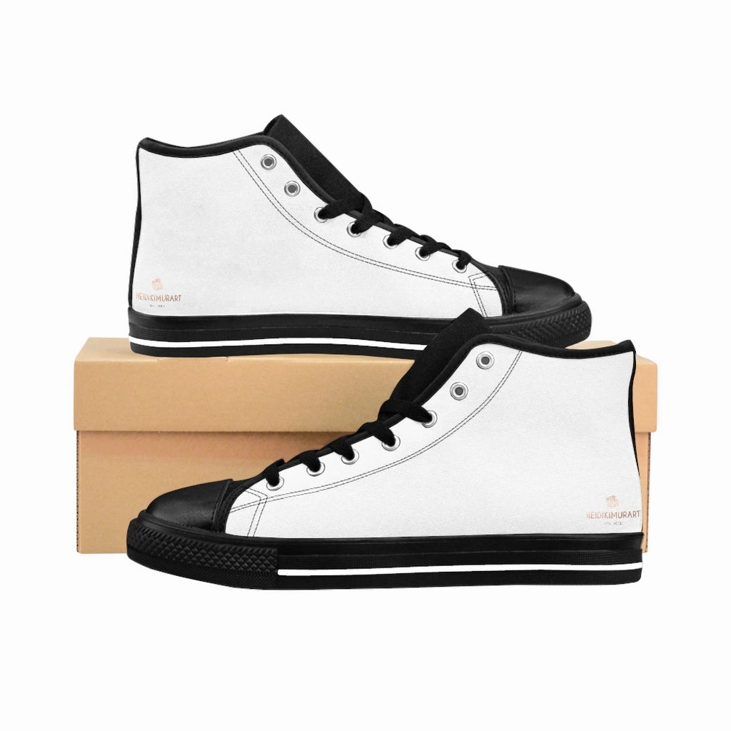 Men's White High-top Sneakers, Solid Color Minimalist Designer Tennis Running Shoes Iron Age Boots
