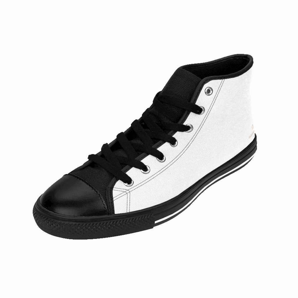 Men's White High-top Sneakers, Solid Color Minimalist Designer Tennis Running Shoes Sexy Boots