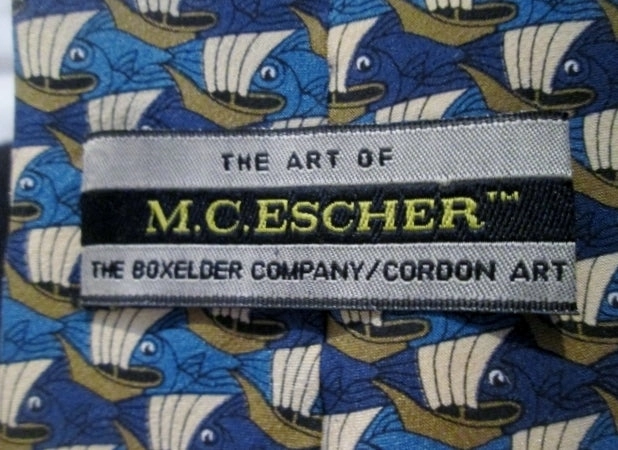 Mens ART OF M.C. ESCHER Neck TIE Necktie FISH & BOATS Symmetry E72, 1948 BLUE Fly Maverik Boots