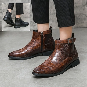 Cool Chukka Boots Mens Crocodile Patent Leather Boots  Pointed Toe Buckle Ankle Boot