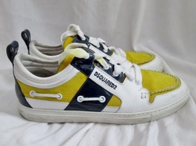 Mens DSQUARED2  ITALY Lowrise Sneaker Trainer WHITE YELLOW 9.5 Leather Eye Sorel Ona Ave Boots