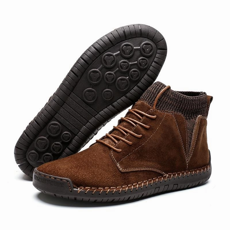 Diabetic Work Boots Mens fur lining winter shoes casual ankle boots suede retro lace-up boots