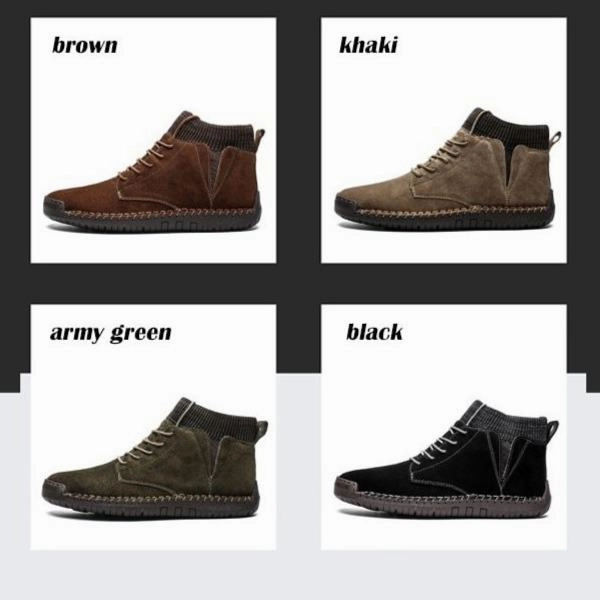 Extra Extra Wide Work Boots Mens fur lining winter shoes casual ankle boots suede retro lace-up boots