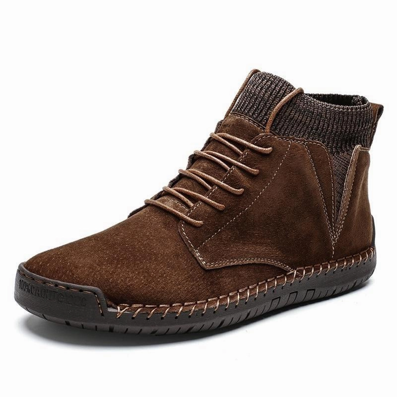 Mens fur lining winter shoes casual ankle boots suede retro lace-up boots Heels In Boots