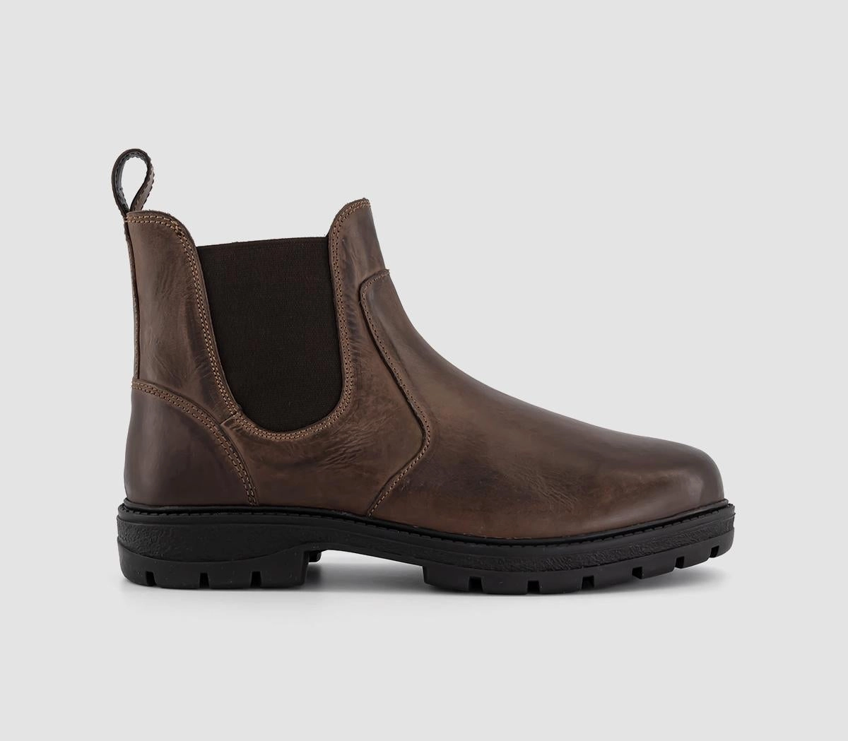 Mens OFFICE Bergen Cleated Chelsea Boots Brown Leather Boots Military Surplus