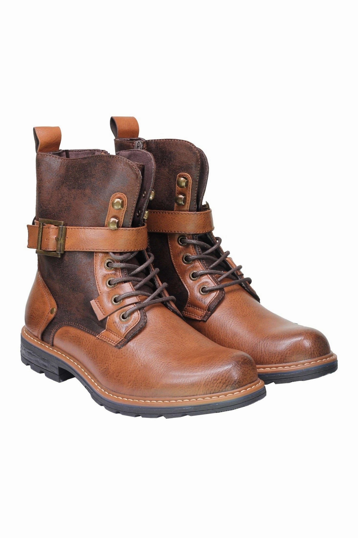 Steel Shank Boots Mens Retro Biker Boots PU Leather 6 Ankle Lace up Side Zip Army Military Shoes