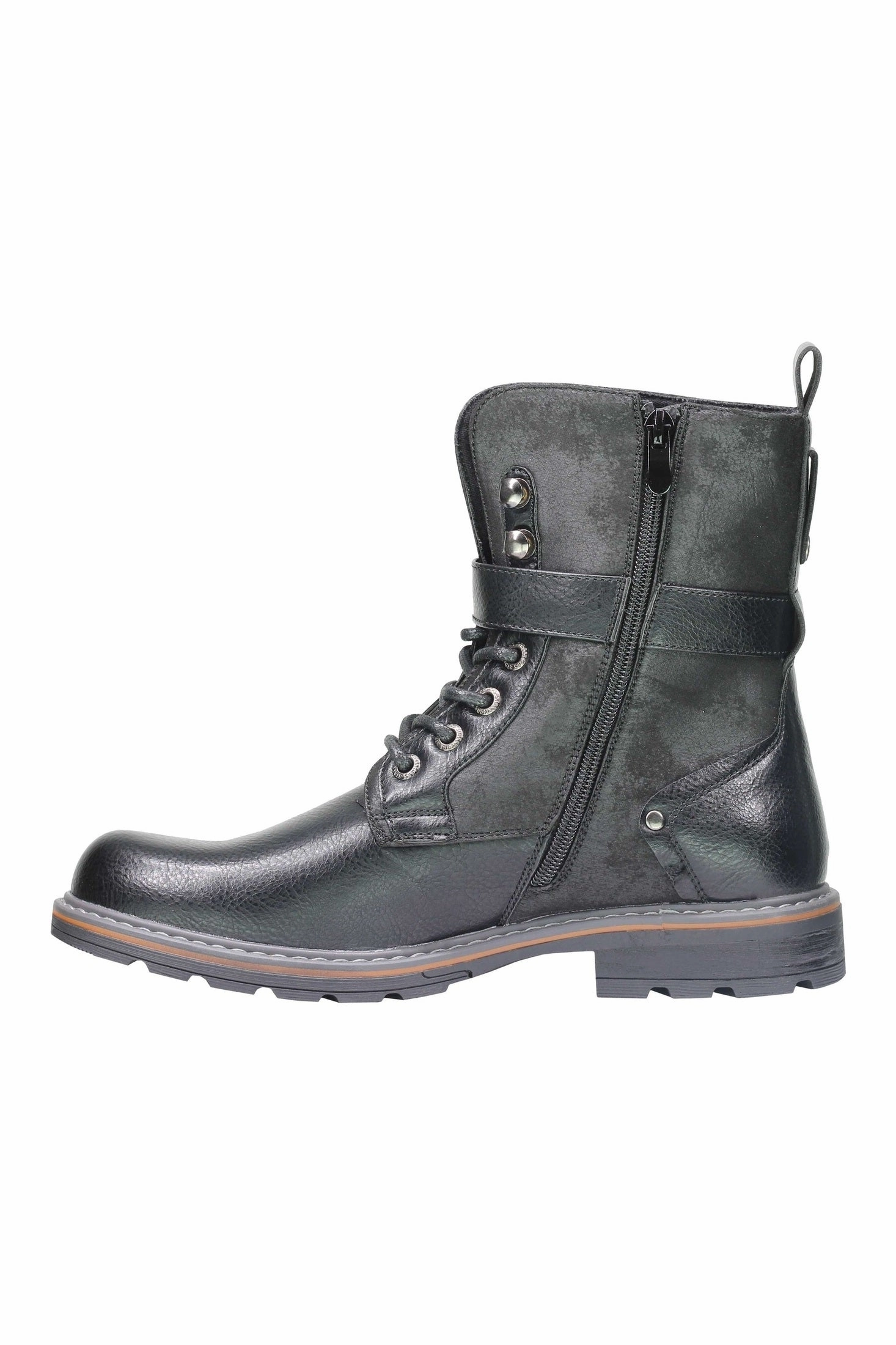 Liner Boots Mens Retro Biker Boots PU Leather 6 Ankle Lace up Side Zip Army Military Shoes