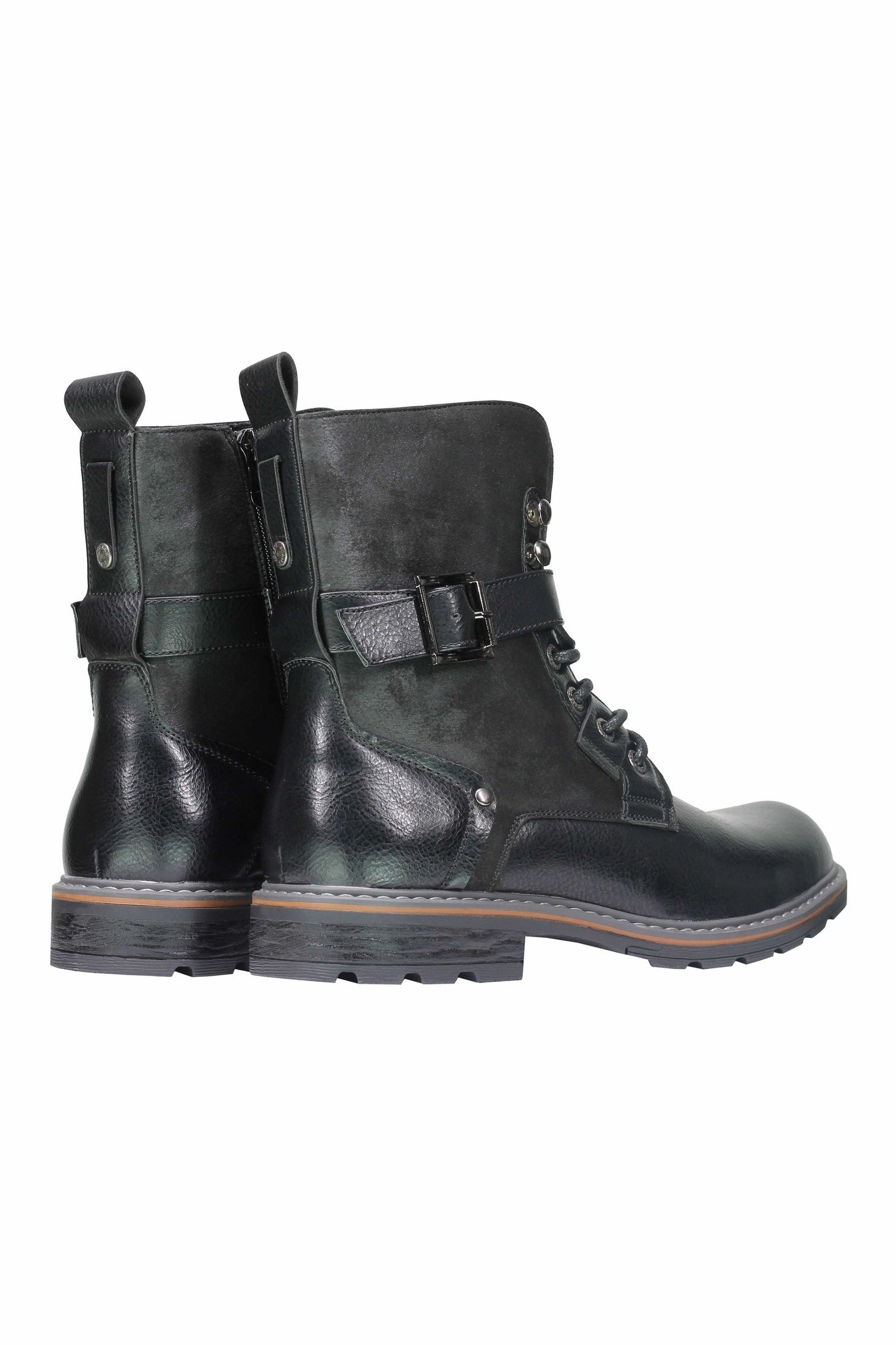 Workwear Boots Mens Retro Biker Boots PU Leather 6 Ankle Lace up Side Zip Army Military Shoes