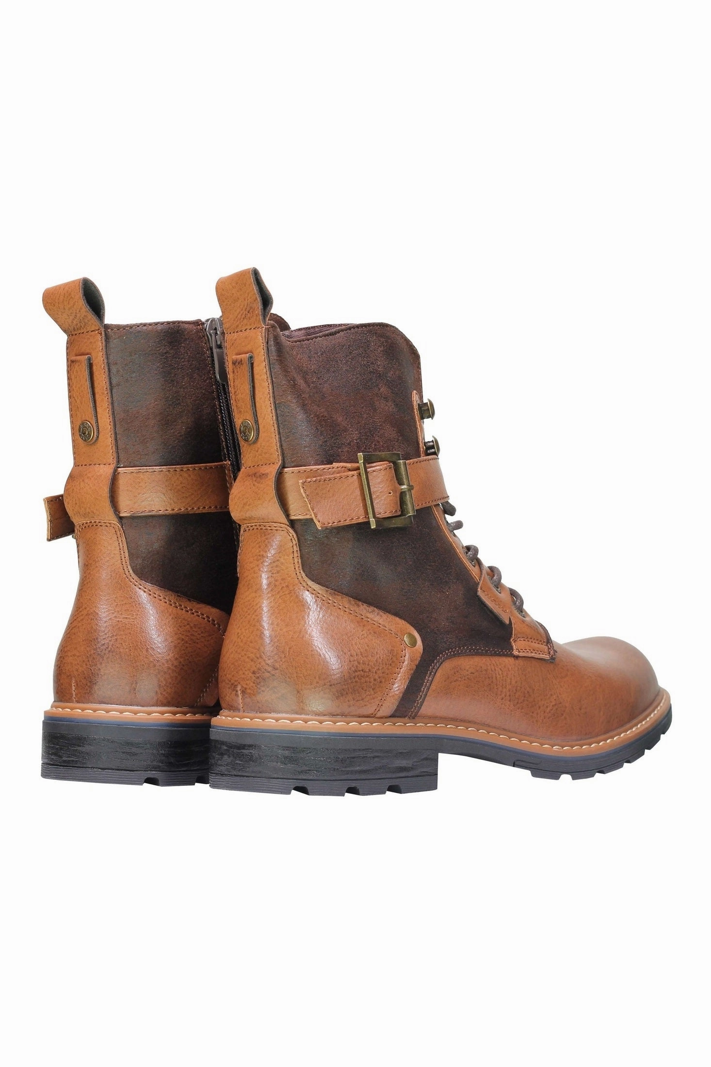 Rossi Boots Mens Retro Biker Boots PU Leather 6 Ankle Lace up Side Zip Army Military Shoes