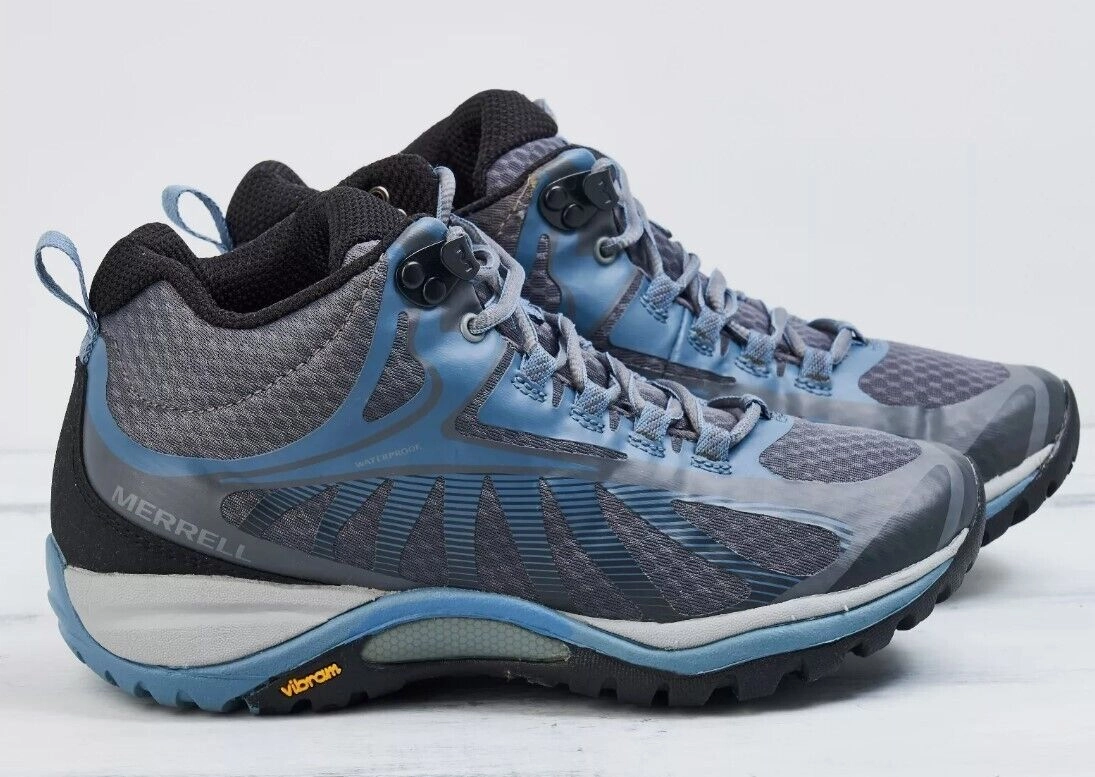 Merrell Women's Siren Edge 3 Mid Waterproof Hiking Shoe J034458 Rock/Blue - 6.5 Hiking Shoes Stores